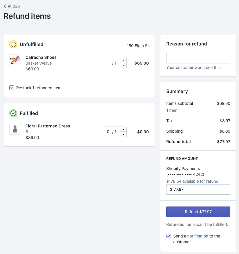 Canceling An Order on Shopify-Screenshot of refunded items