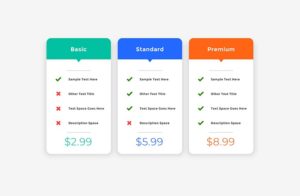 Best Shopify Pricing Table Apps - Pricing plan comparison chart with three tiers: Basic, Standard, and Premium.