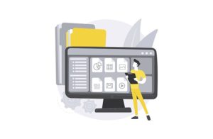 Shopify Reorder Apps - A person managing digital files on a large computer monitor with folder icons.