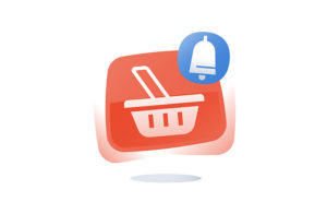 Shopify Price Alert Apps—Icon of a red shopping basket with a bell notification symbol.