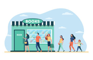Shopify Bookstore Themes - An image of people who are in a queue entering a bookstore.