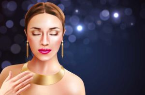 Best Shopify Jewelry Themes - An image of a woman wearing jewelry: earrings and necklace.