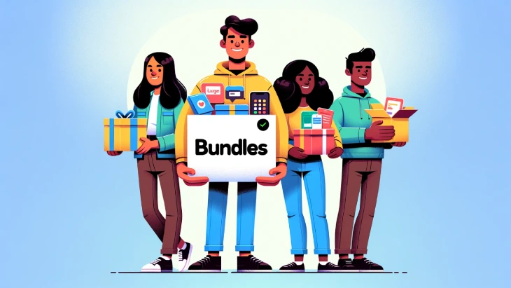 Bundles App Enhancing Merchandising and Inventory - a diverse group of characters holding different products, forming a bundle.
