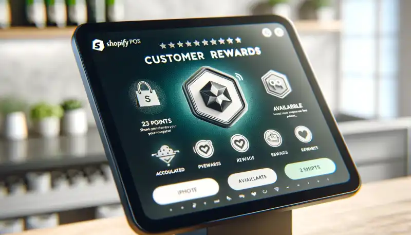 Does Shopify POS Have a Customer Rewards Program - A close-up of a sleek, modern POS system screen displaying a user-friendly customer rewards program interface.