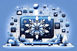 Shopify's Winter '24 Edition Unveils New Horizons - Winter-themed digital snowflake with futuristic updates