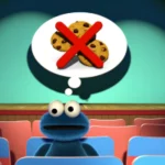 Shopify Audiences Transforms Digital Advertising - a picture of a cookie monster on the audience seat with the speech bubble containing cookies with a big X mark on top of it.