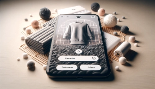 Elevating the Shopping Experience - A smartphone showcases product customization options amidst knitted materials and accessories.