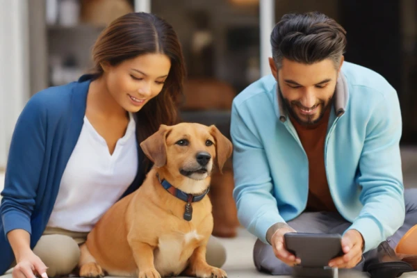 Unified Platform Migration - a dog owner having a seamless shopping experience on their mobile device or computer,