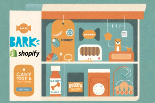 BARK Partners with Shopify to Drive Growth and Efficiency - An illustration of the BARK and Shopify logo showing different product categories in a product display.