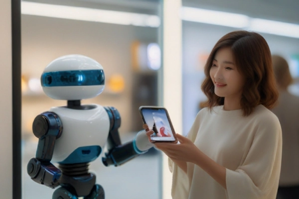 Unlocking Commerce Capabilities with Generative AI - A retail customer using their smartphone to interact with a personal AI shopping assistant