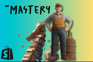 Shopify Rewards Skill Mastery Over Corporate Climbing - a corporate ladder being shattered into pieces, with a skilled craftsman standing tall next to it