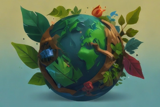 Shopifys Ongoing Commitment to a Greener Future - a globe surrounded by various eco-friendly symbols such as green leaves