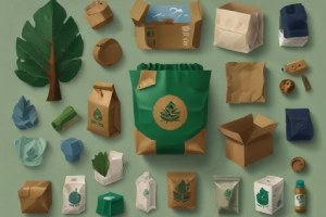 Shopifys Ongoing Commitment to a Greener Future - A collage of products showcasing sustainable packaging materials, such as recycled paper, biodegradable plastics, and reusable containers