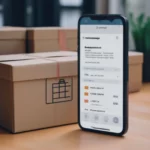 Parcellab Launches Order Tracking App on Shopify - a package and a mobile device showing an order tracking application