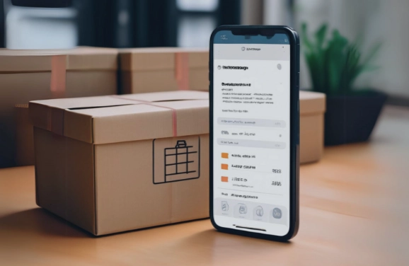 Parcellab Launches Order Tracking App on Shopify - a package and a mobile device showing an order tracking application