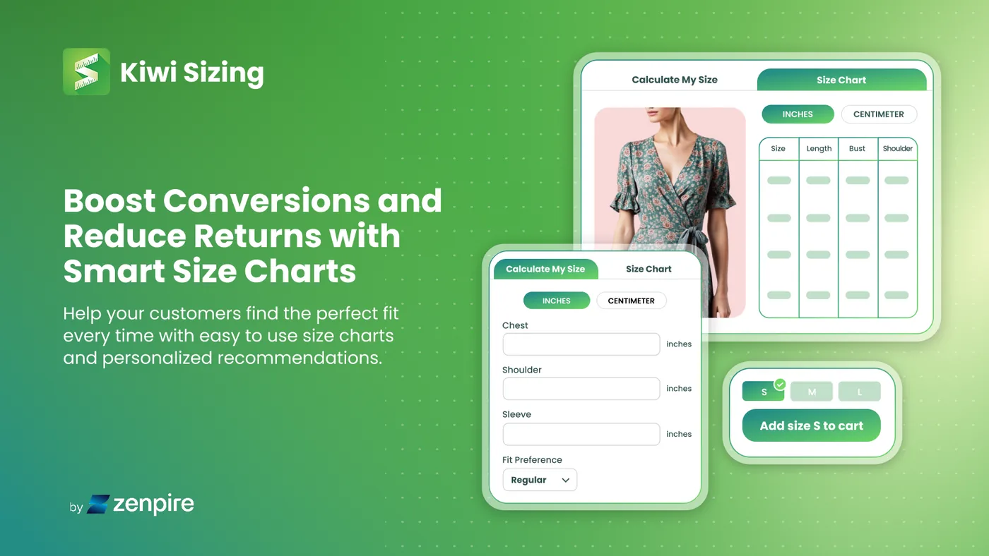 Kiwi Size Chart and Recommender app listing on the Shopify App Store