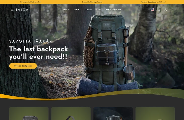 Taiga Shopify theme storefront preview