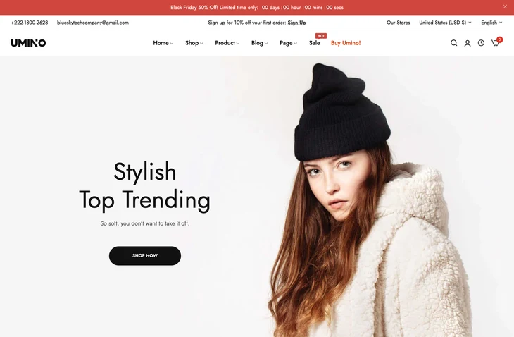 Umino Shopify theme storefront preview