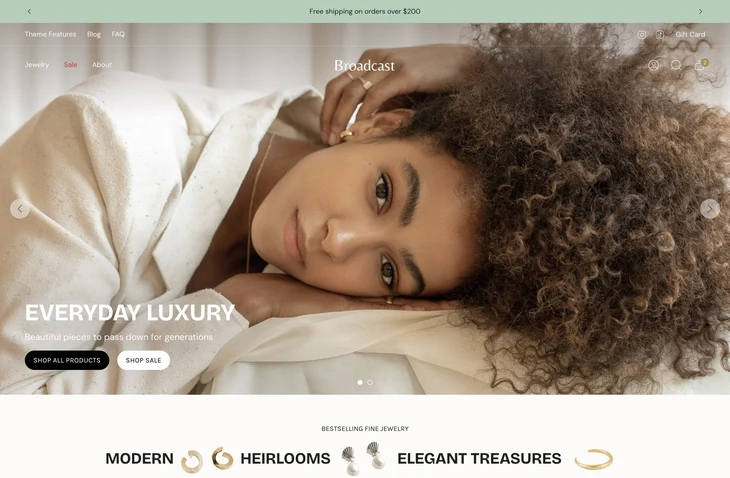 Broadcast Shopify theme storefront preview