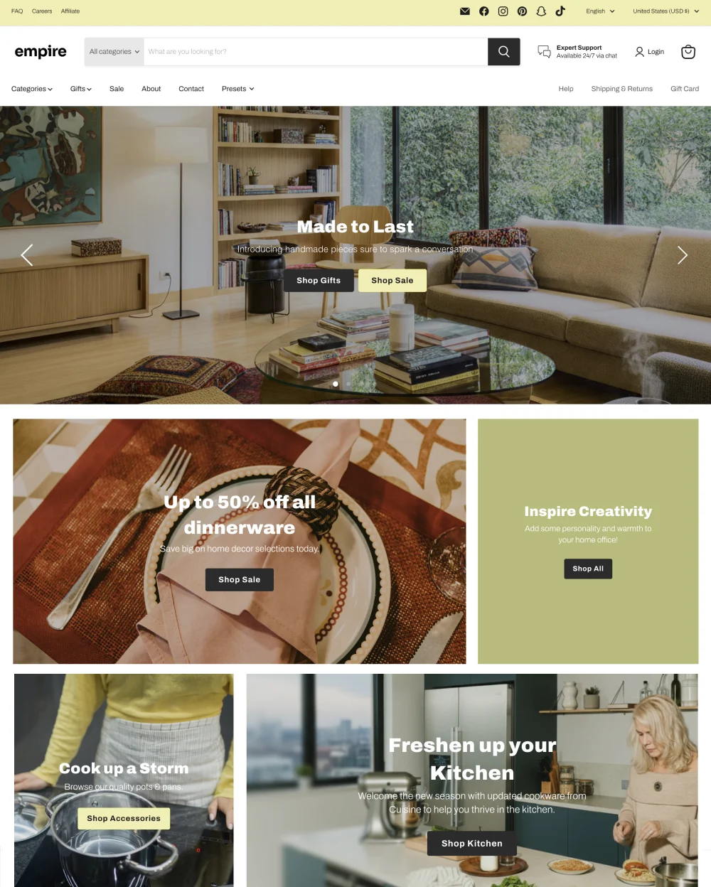 Empire Shopify theme storefront preview
