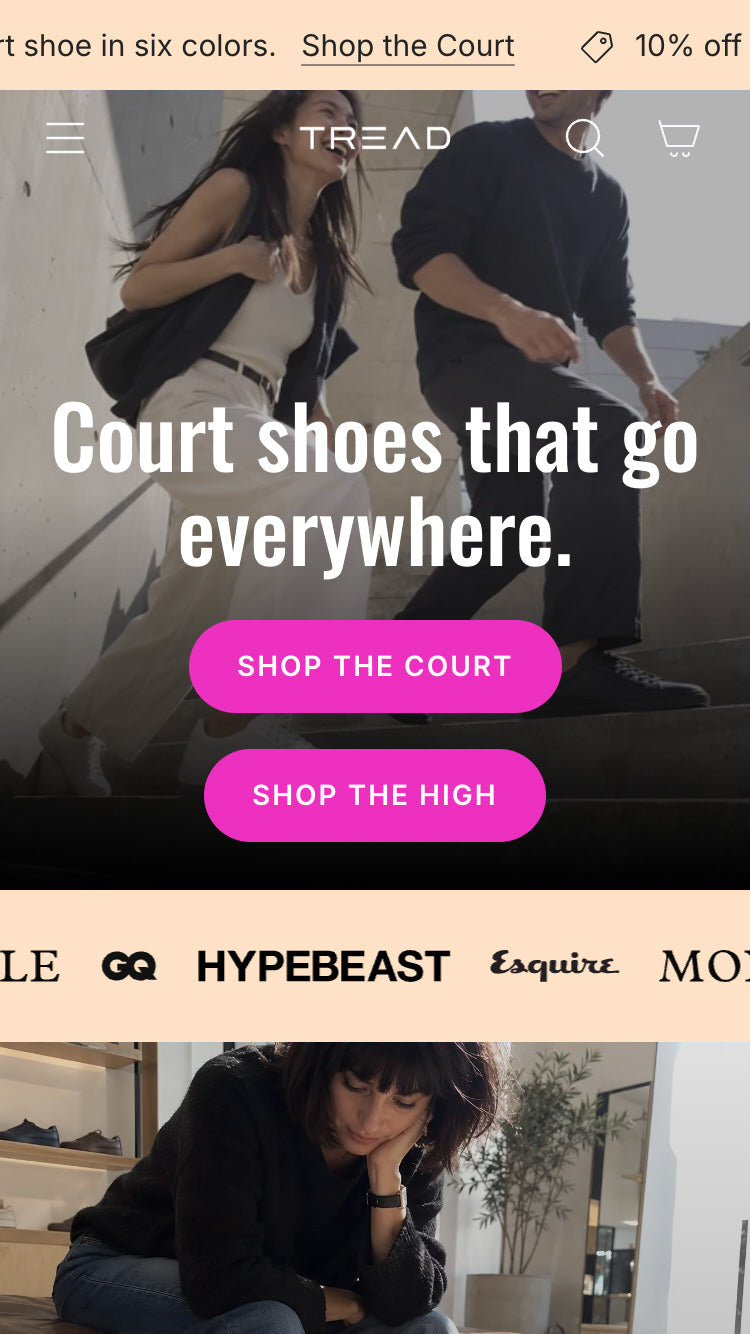 Envy Shopify theme, Court footwear style preview