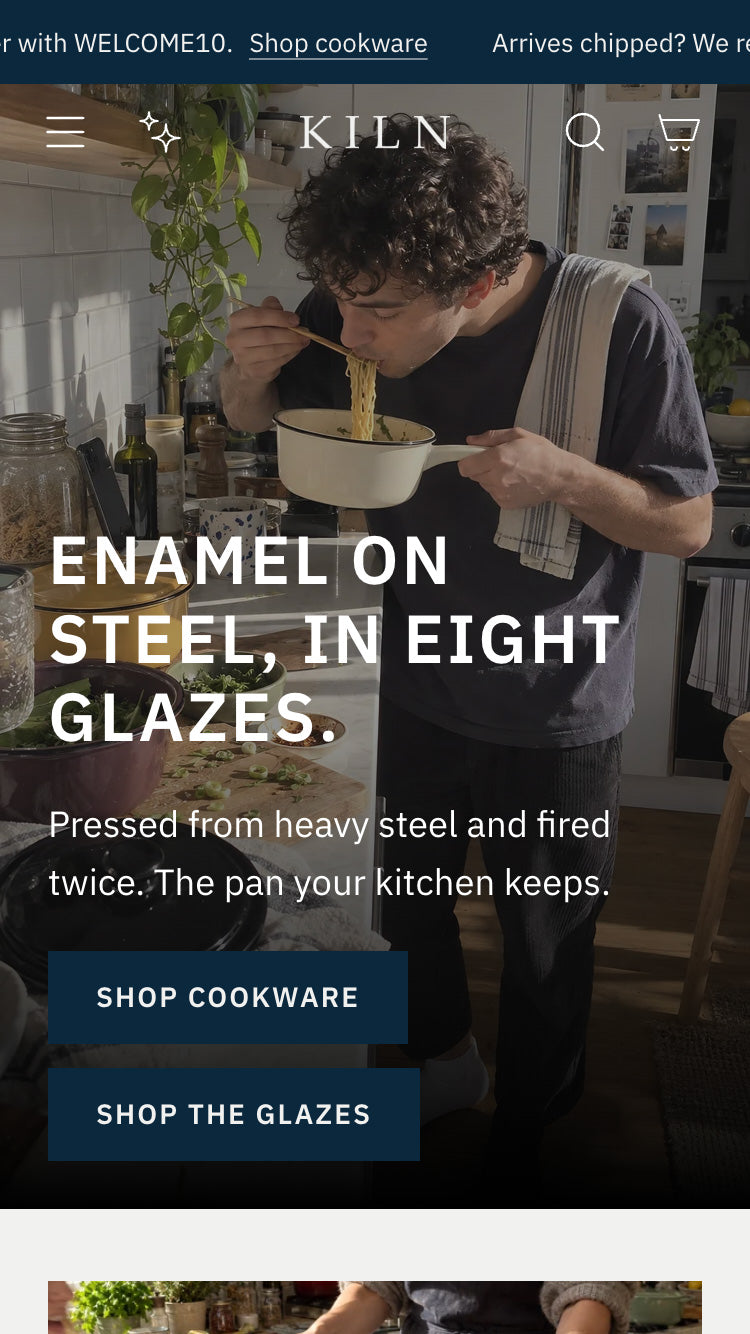 Envy Shopify theme, Enamel cookware style preview