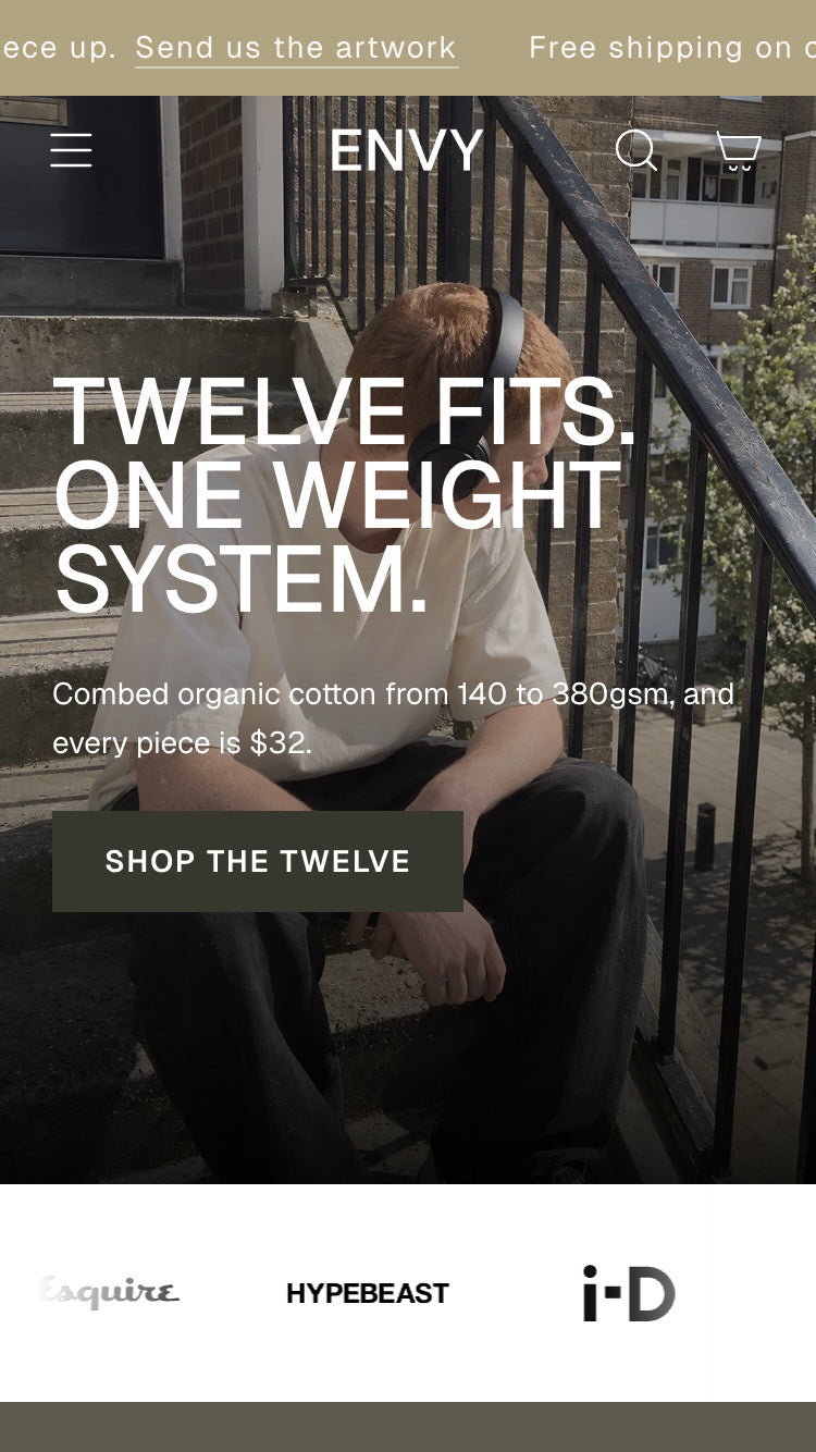 Envy Shopify theme, apparel preview