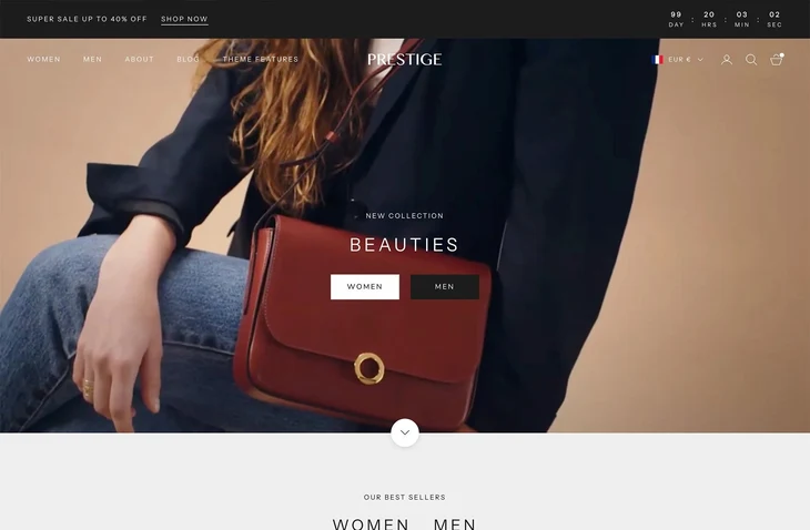 Prestige Shopify theme storefront preview